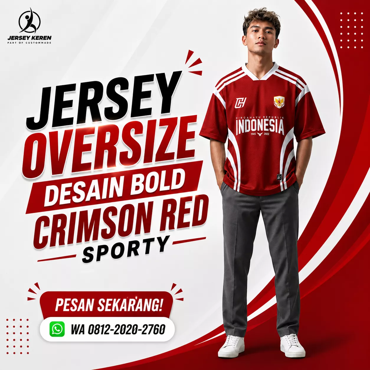 jersey oversize 17 agustus Desain Bold Crimson Red Sporty