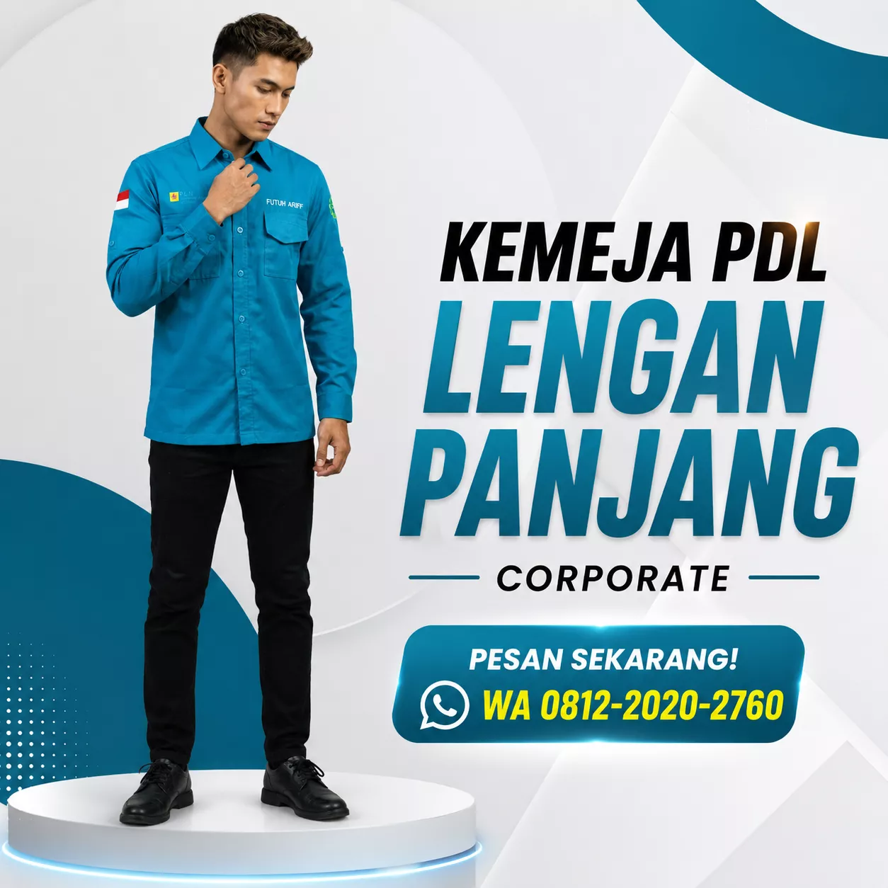 Konveksi kemeja PDL Bandung bahan drill biru untuk seragam PLN