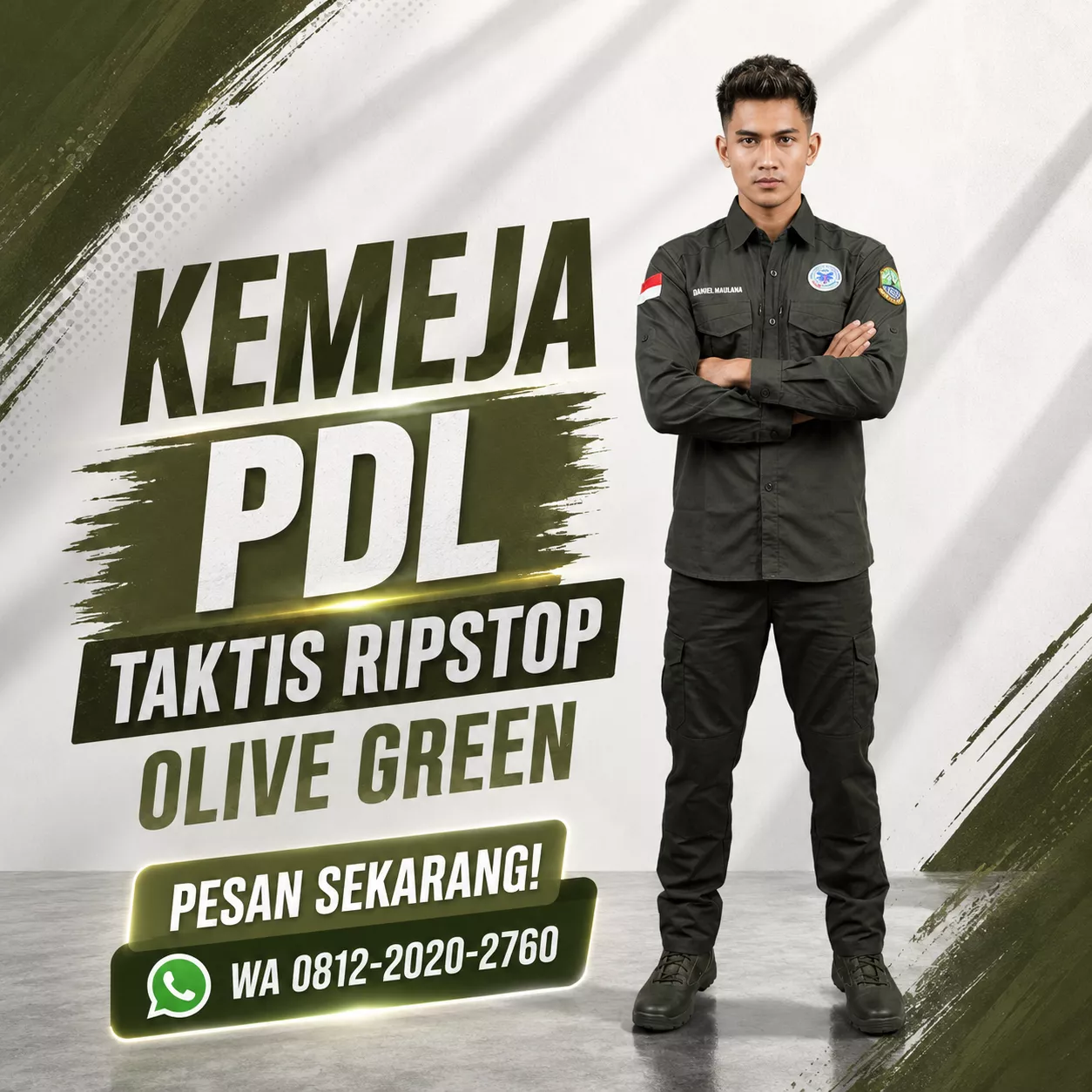 Vendor kemeja bordir hijau olive