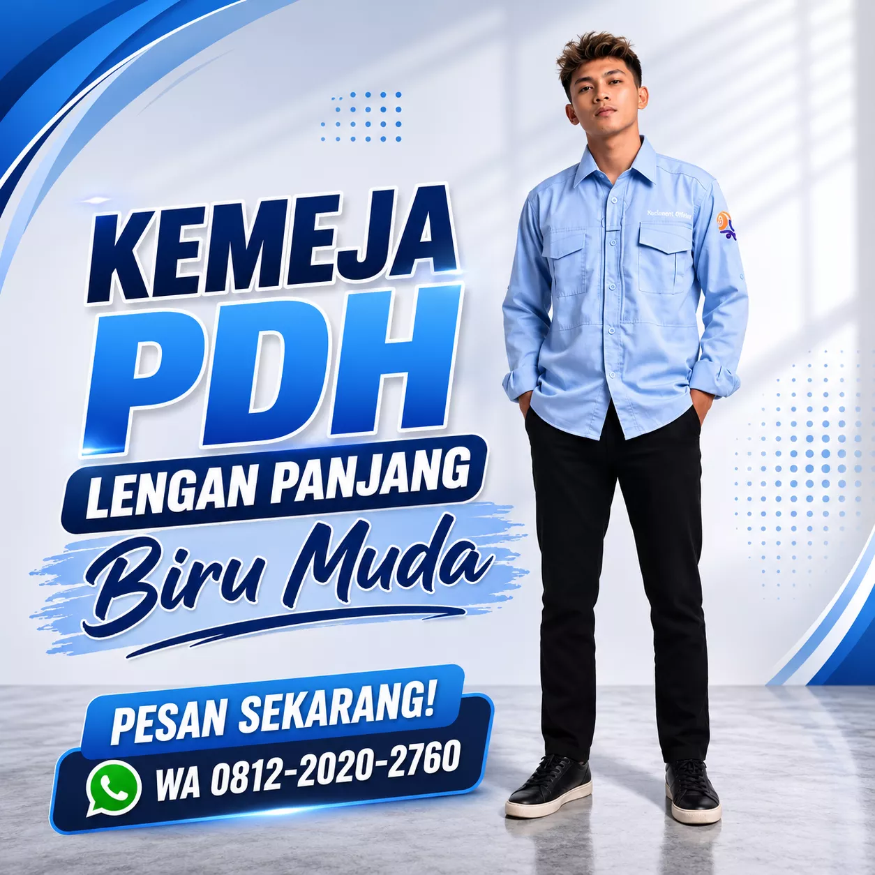 vendor kemeja bordir warna biru muda