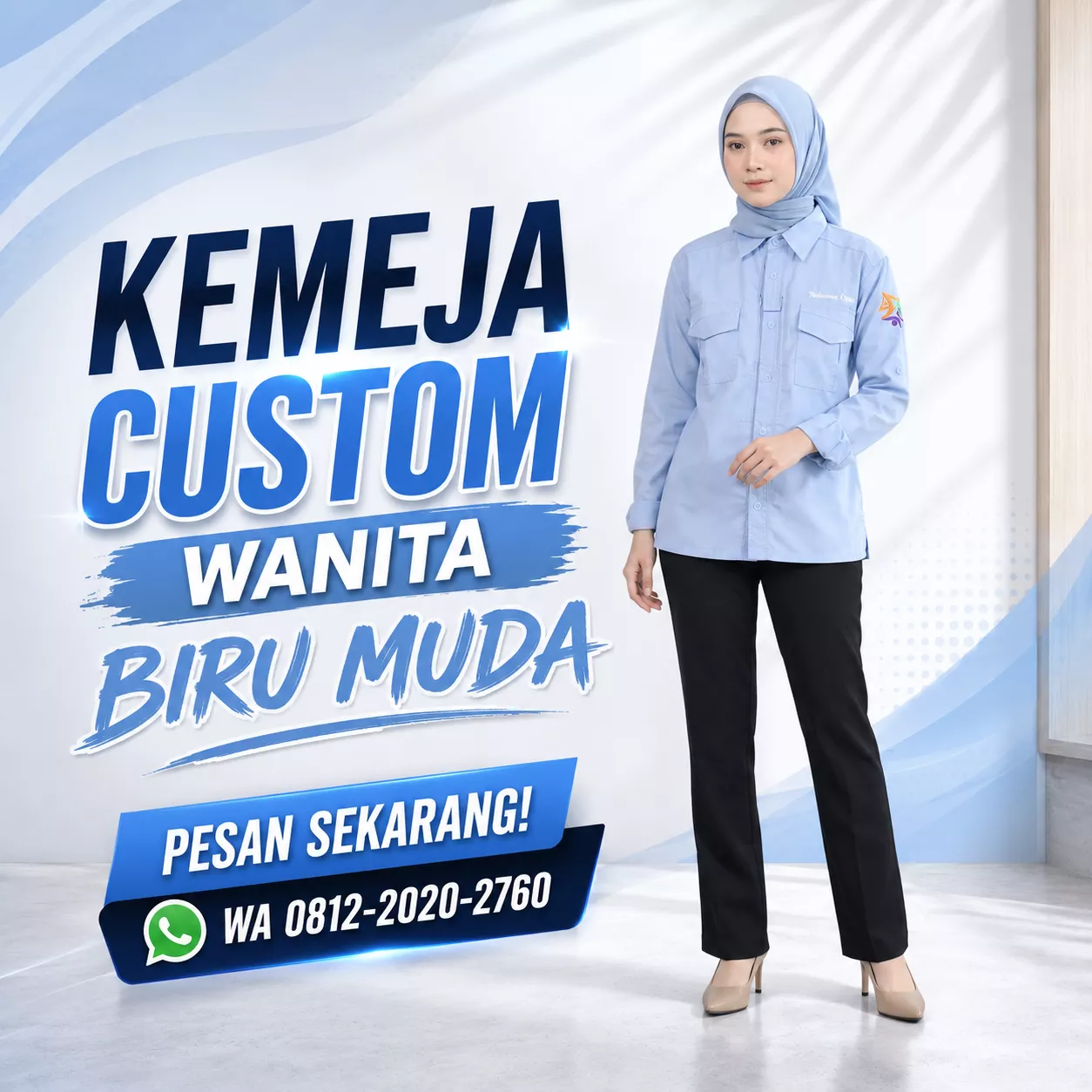 vendor kemeja custom wanita warna biru muda
