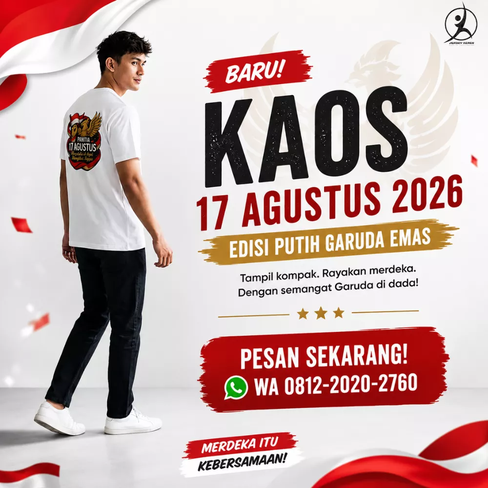 Kaos 17 Agustus 2026 warna putih Garuda emas