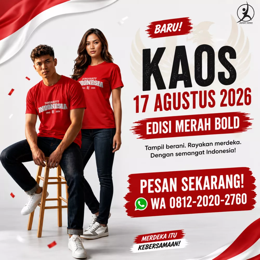 Baju kaos agustusan warna merah tulisan terus melaju