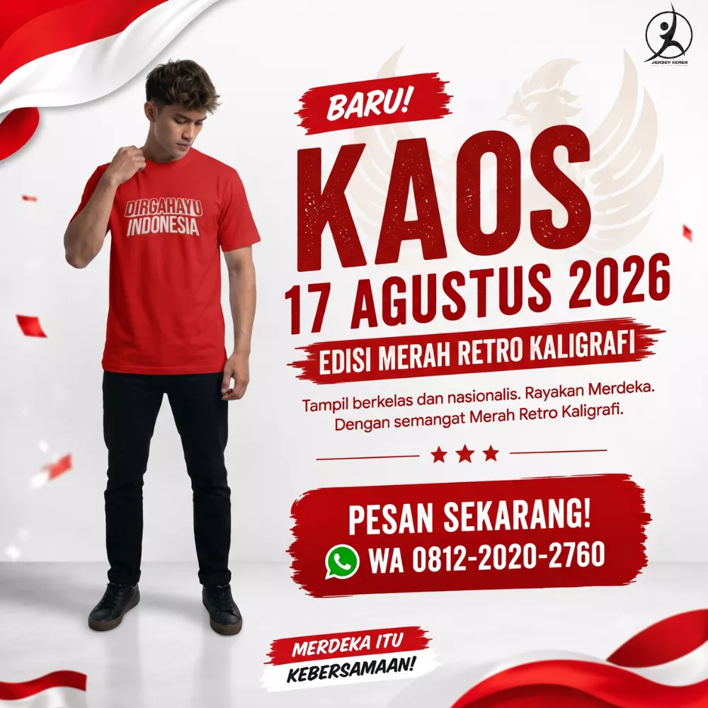 Kaos jersey 17 agustus warna merah font retro merdeka