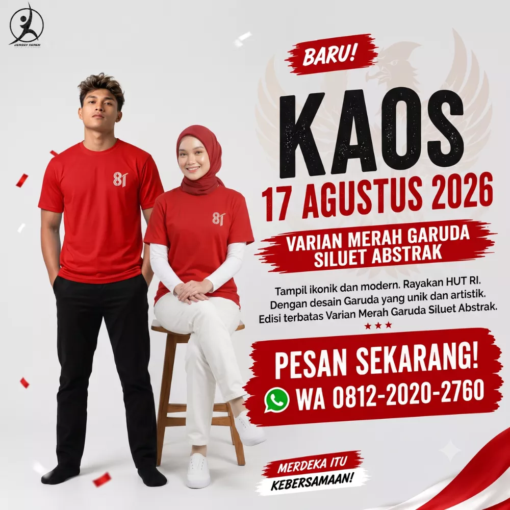 Desain kaos kemerdekaan merah grafis siluet garuda